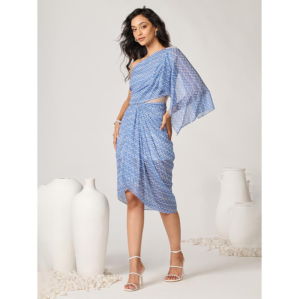 S&N by Shantnu Nikhil Womens Chiffon Printed Blue Dress