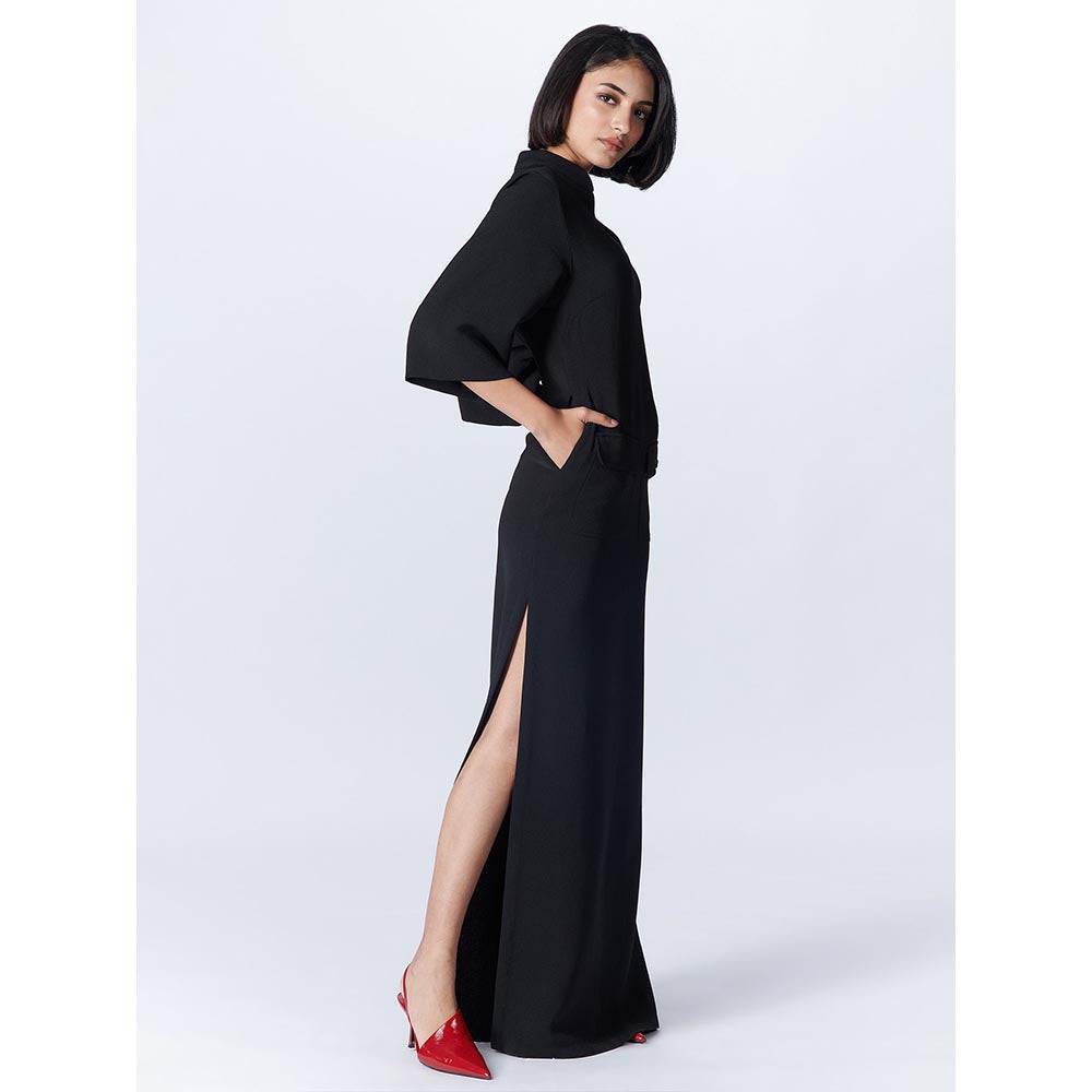 S&N by Shantnu Nikhil Womens Crepe Solid Black Dress