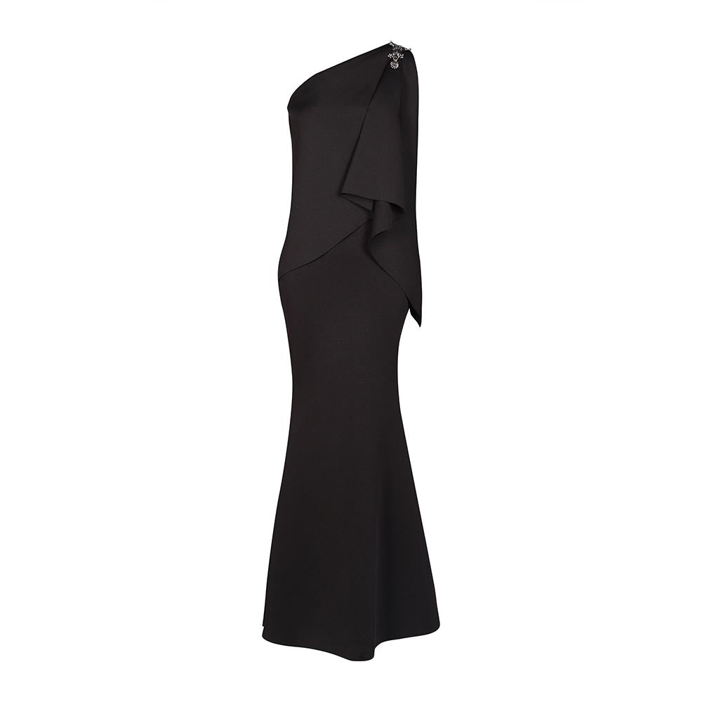 S&N by Shantnu Nikhil Womens Jersey Solid Black Gown