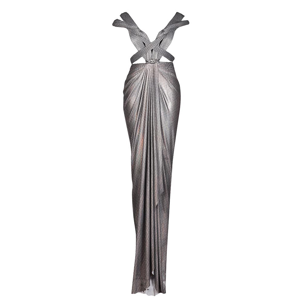 S&N by Shantnu Nikhil Womens Jersey Printed Grey Gown