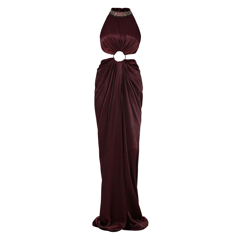 S&N by Shantnu Nikhil Womens Jersey Sequined Wine Gown