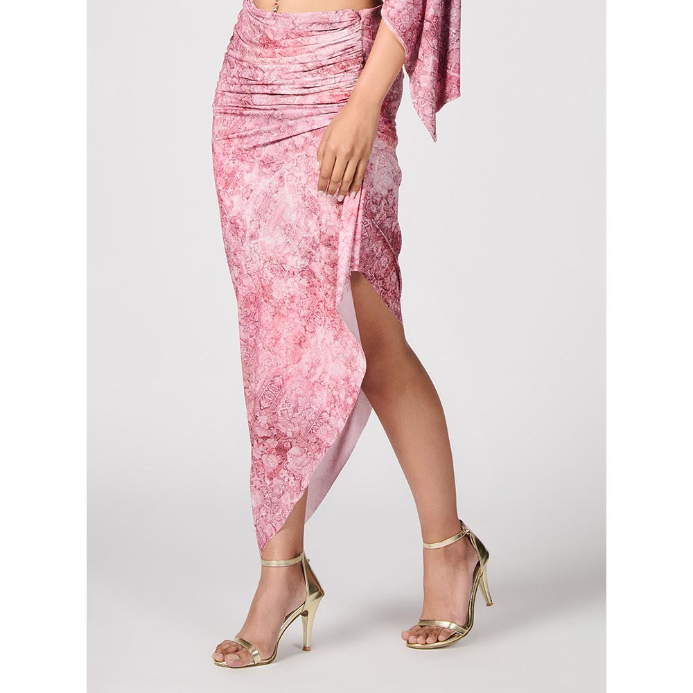 S&N by Shantnu Nikhil Pink Printed Gathered Skirt