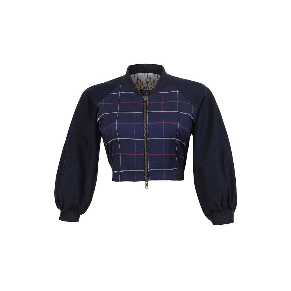 S&N by Shantnu Nikhil Sncc Plaid Navy Blue Crop Jacket