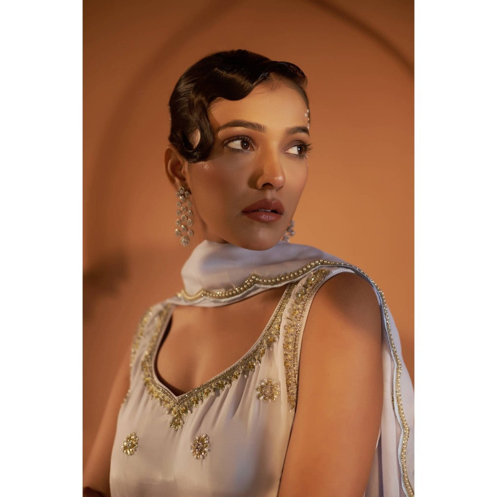 Sonia Khatri Off White Orchid Sharara with Kurta and Dupatta (Set of 3)