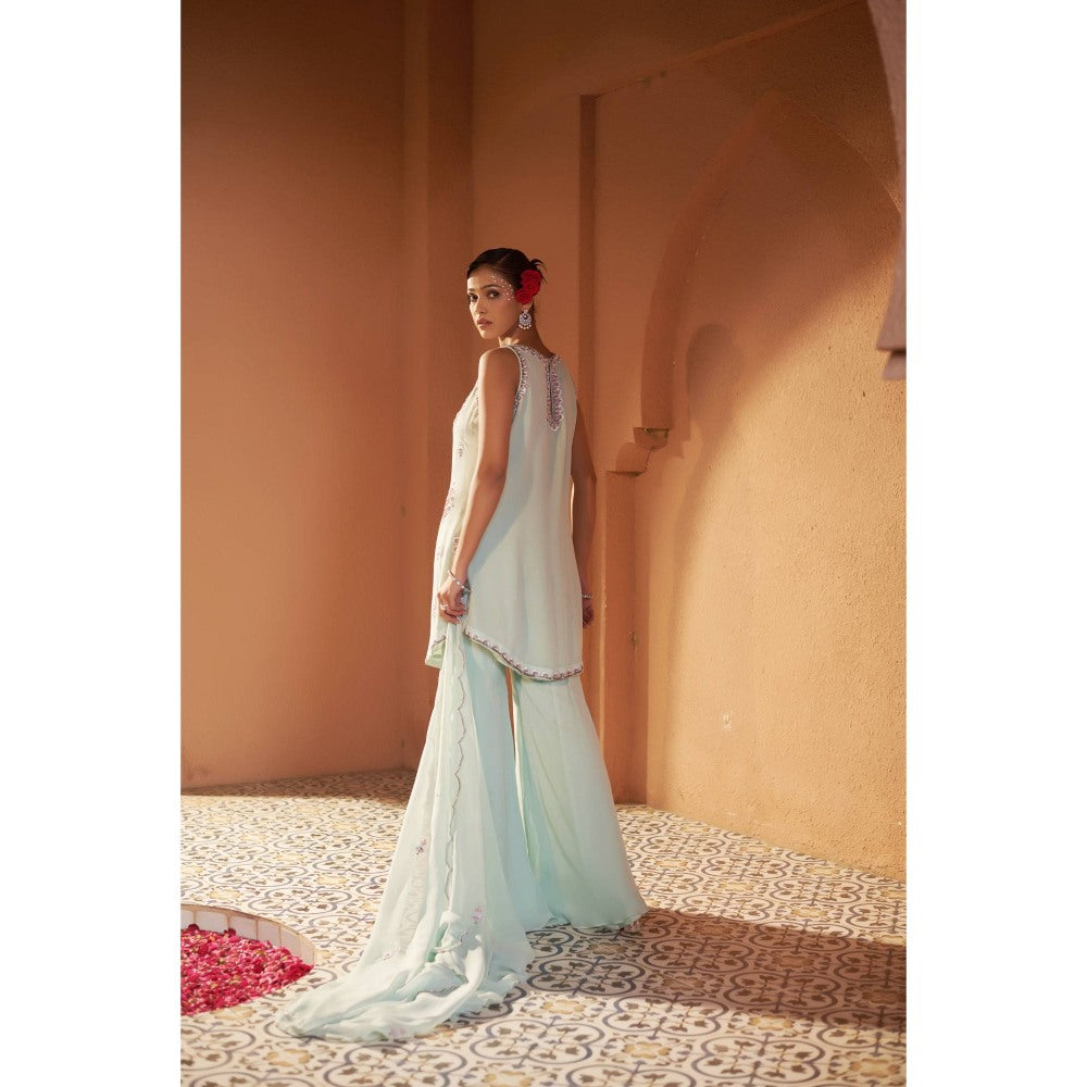 Sonia Khatri Green Camellia Elegance Sharara with Kurta and Dupatta (Set of 3)