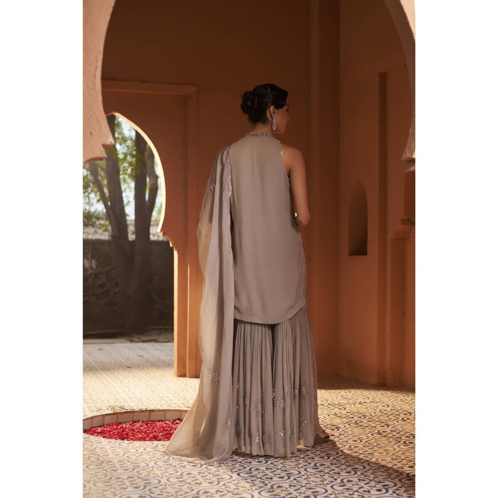 Sonia Khatri Taupe Brunia Bliss Sharara with Kurta and Dupatta (Set of 3)