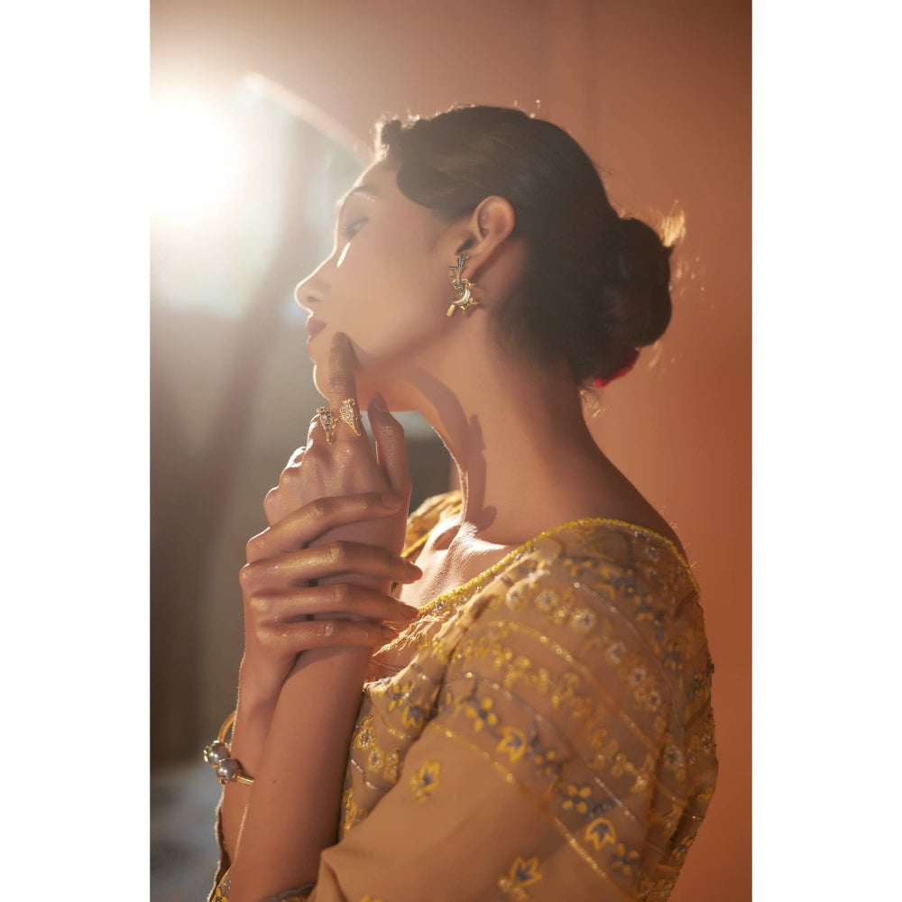 Sonia Khatri Beige Floral Printed Sharara with Blouse and Inner and Dupatta (Set of 4)