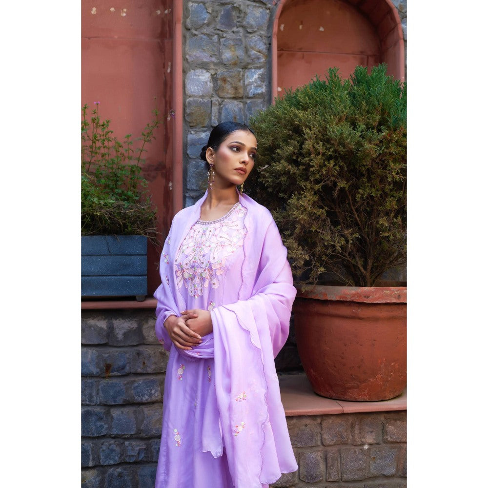 Sonia Khatri Pale Lavender Flora Kurta with Pant and Dupatta (Set of 3)
