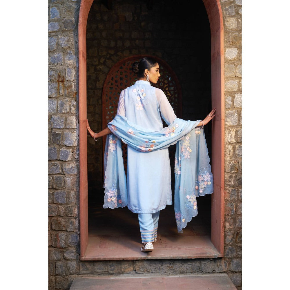 Sonia Khatri Celestial Blue Kurta with Pant and Dupatta (Set of 3)