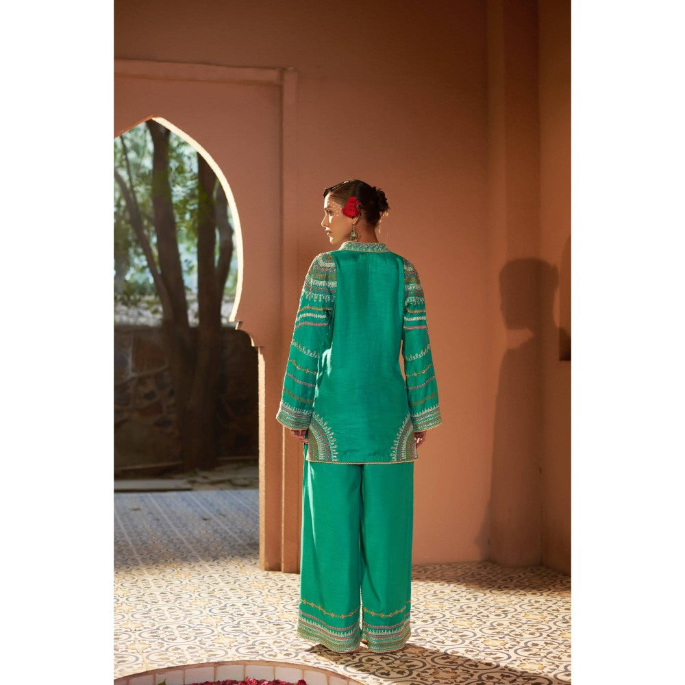 Sonia Khatri Deep Sea Green Kurti with Palazzo (Set of 2)