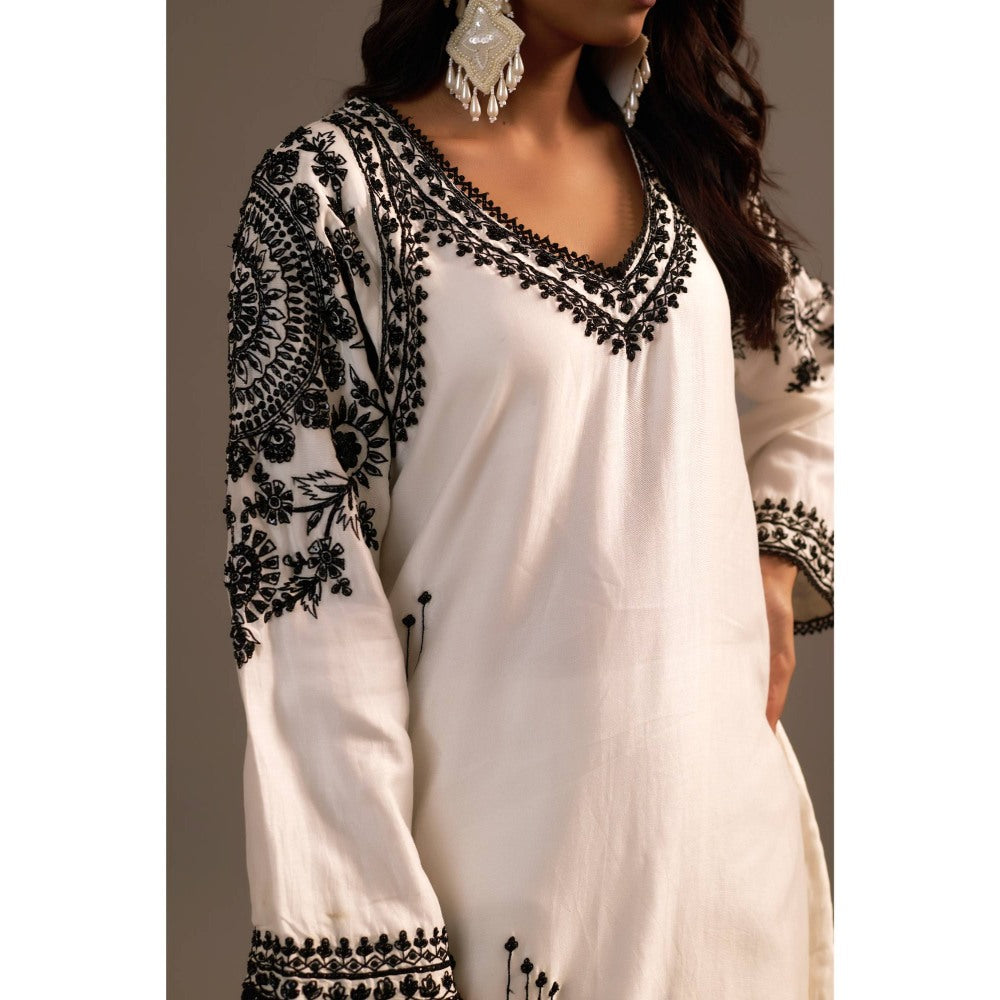 Sonia Khatri White Pankhudi Long Kurta with Palazzo (Set of 2)