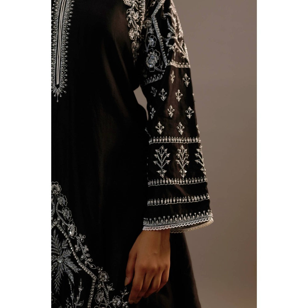 Sonia Khatri Black Surmai Long Kurta with Palazzo (Set of 2)