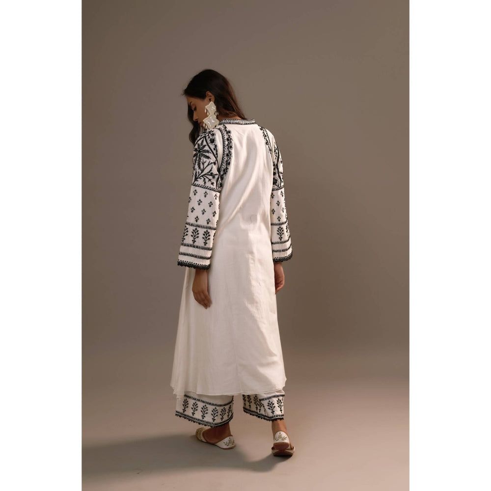 Sonia Khatri White Surmai Long Kurta with Palazzo (Set of 2)