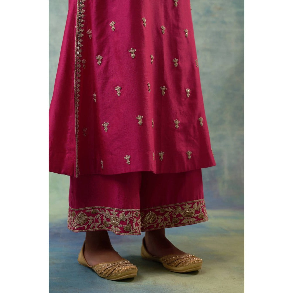 Sonia Khatri Pink French Rose Enamour Kurta with Palazzo and Dupatta (Set of 3)