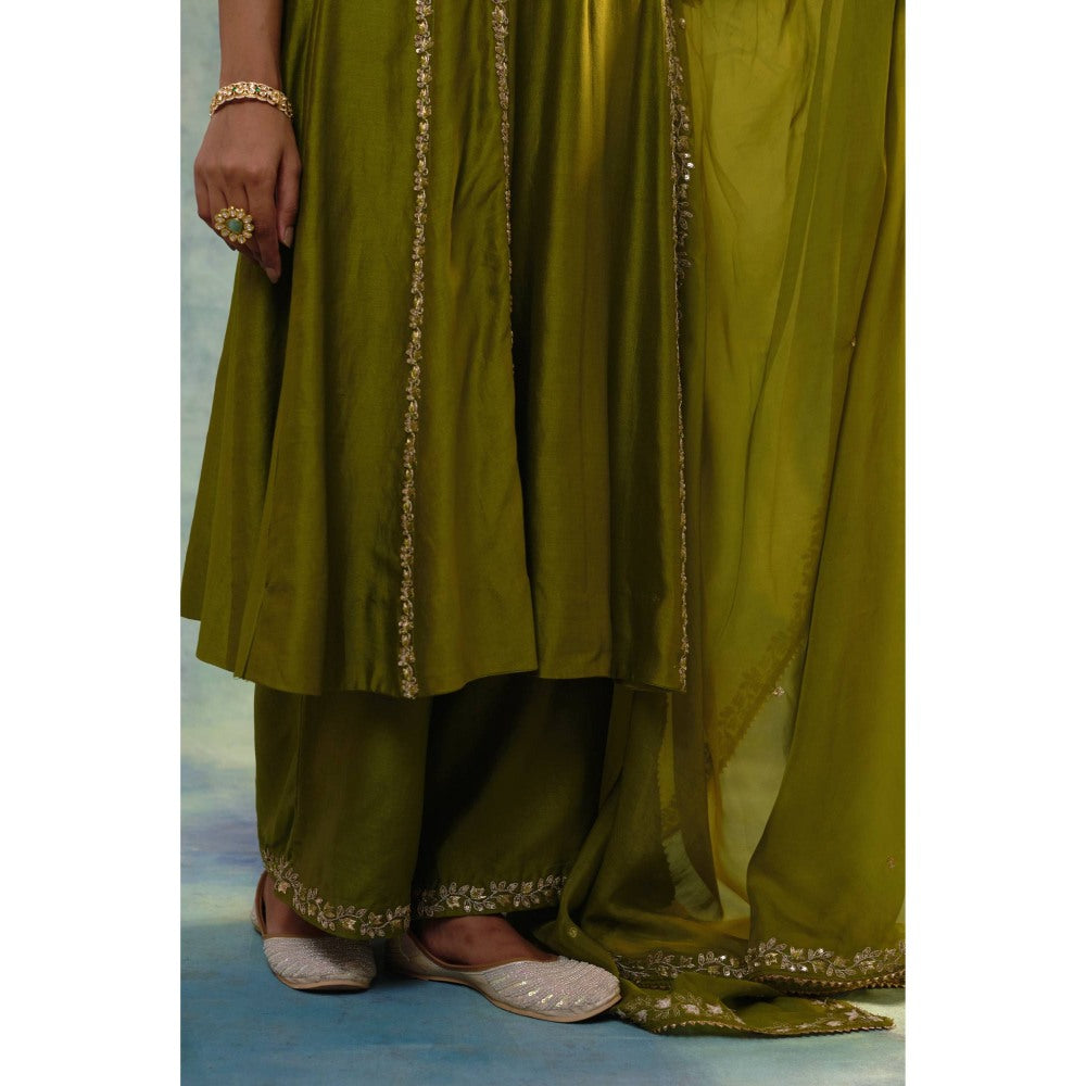Sonia Khatri Mehndi Green Regal Kurta with Palazzo and Dupatta (Set of 3)
