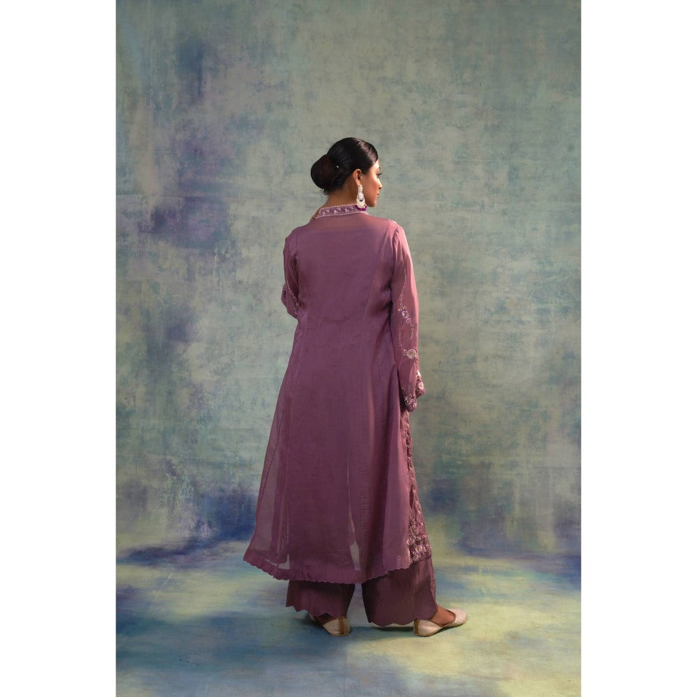 Sonia Khatri Lavender Organza Jacket with Blouse and Palazzo (Set of 3)