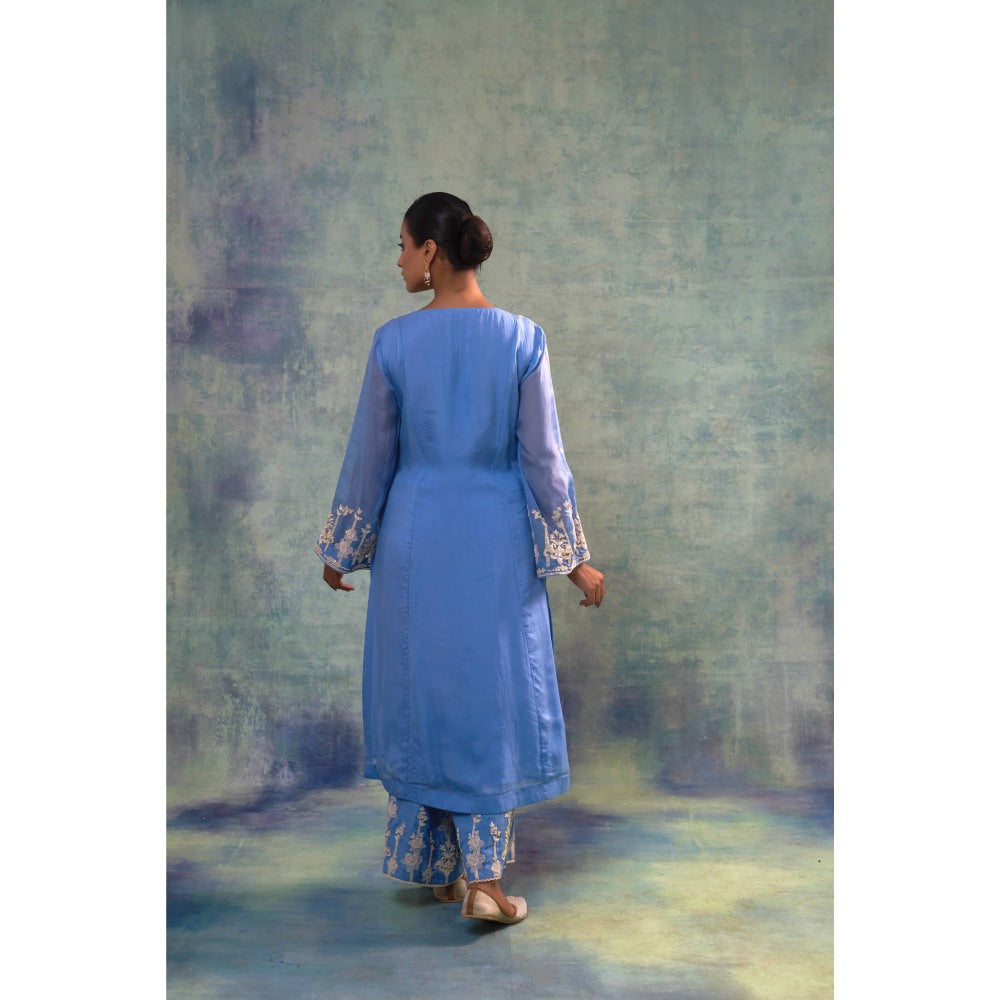 Sonia Khatri Light Steel Blue Long Kurta with Palazzo (Set of 2)
