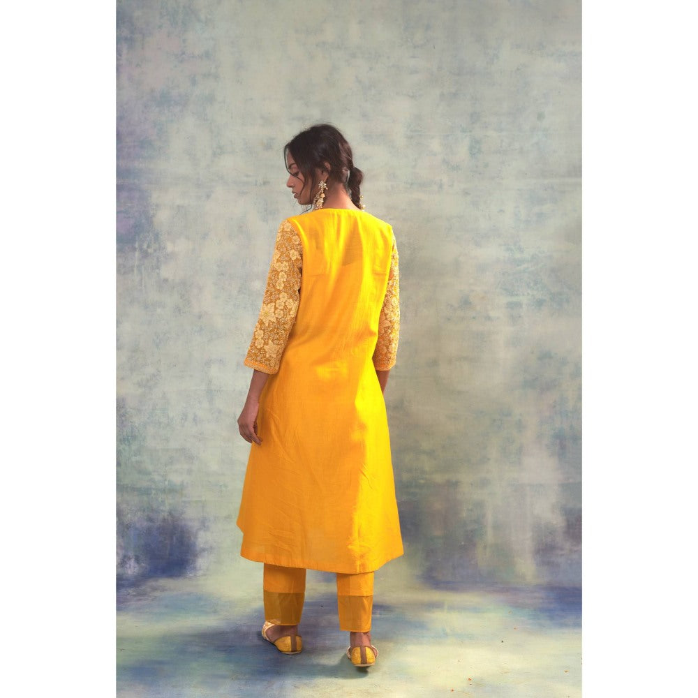 Sonia Khatri Lightning Yellow Floral Kurta with Pant (Set of 3)