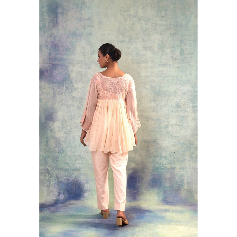 Sonia Khatri Peach Puff Serenity Top with Pant and Inner (Set of 3)