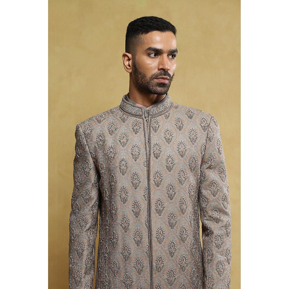 Soniya G Grey Sherwani and Kurta with Pant and Dupatta (Set of 4)