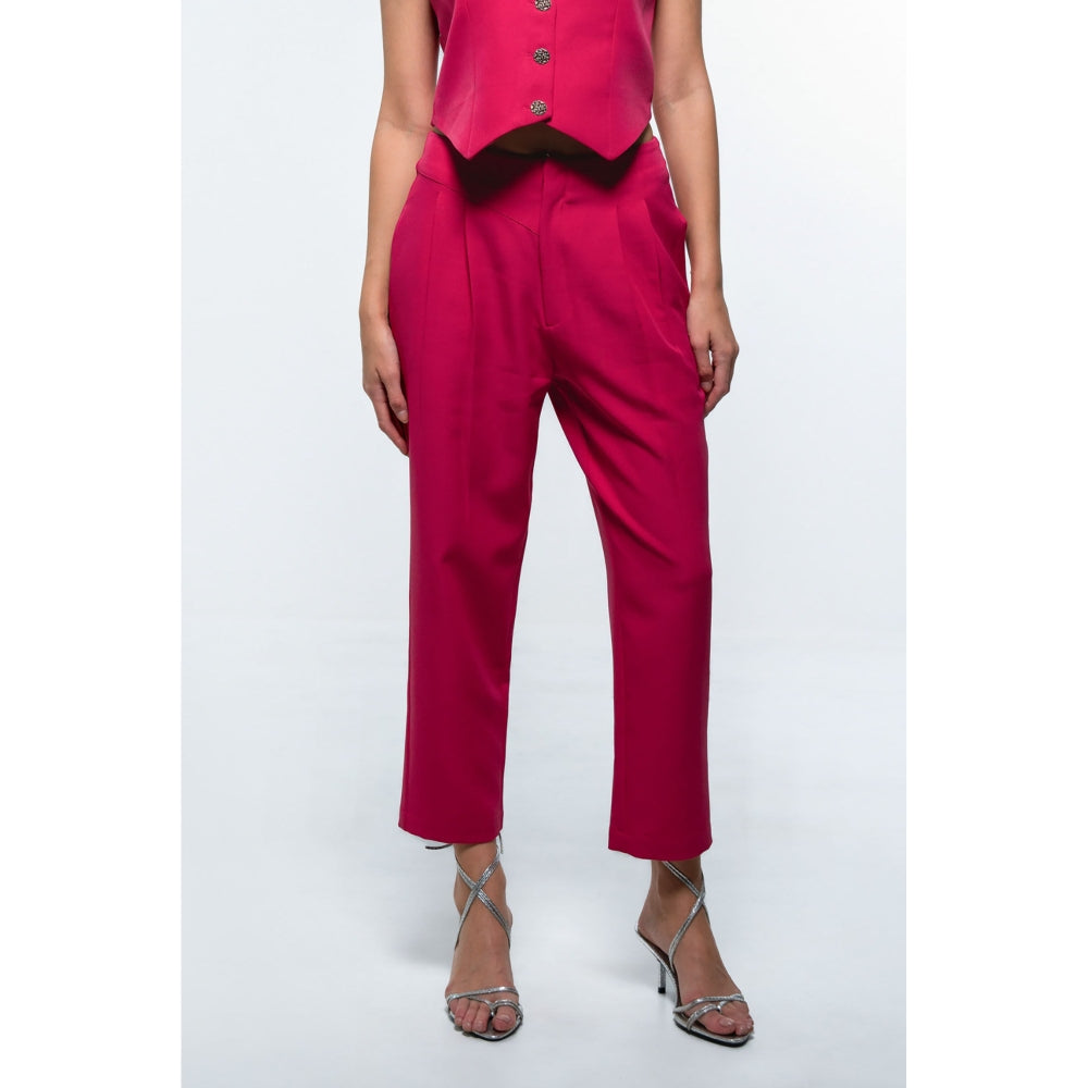 SOTBELLA Asymmetrical One Shoulder Top and Pants Fuchsia Pink (Set of 2)