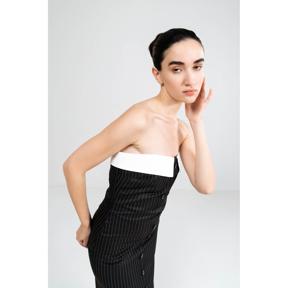 SOTBELLA Black Striped Strapless Dress
