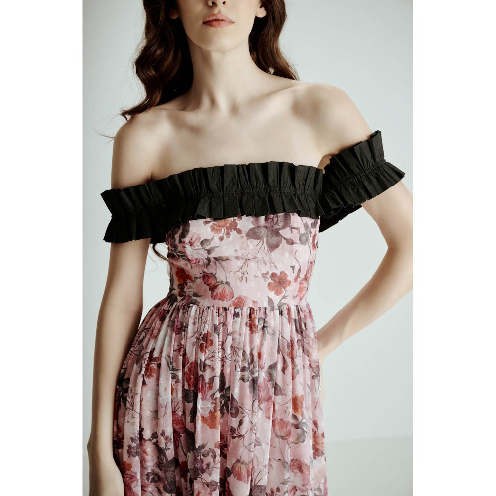 SOTBELLA Pink Off Shoulder Floral Maxi Dress