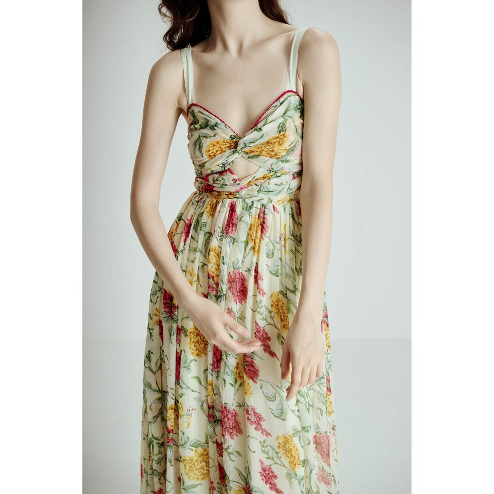 SOTBELLA Green Cut Out Floral Maxi Dress