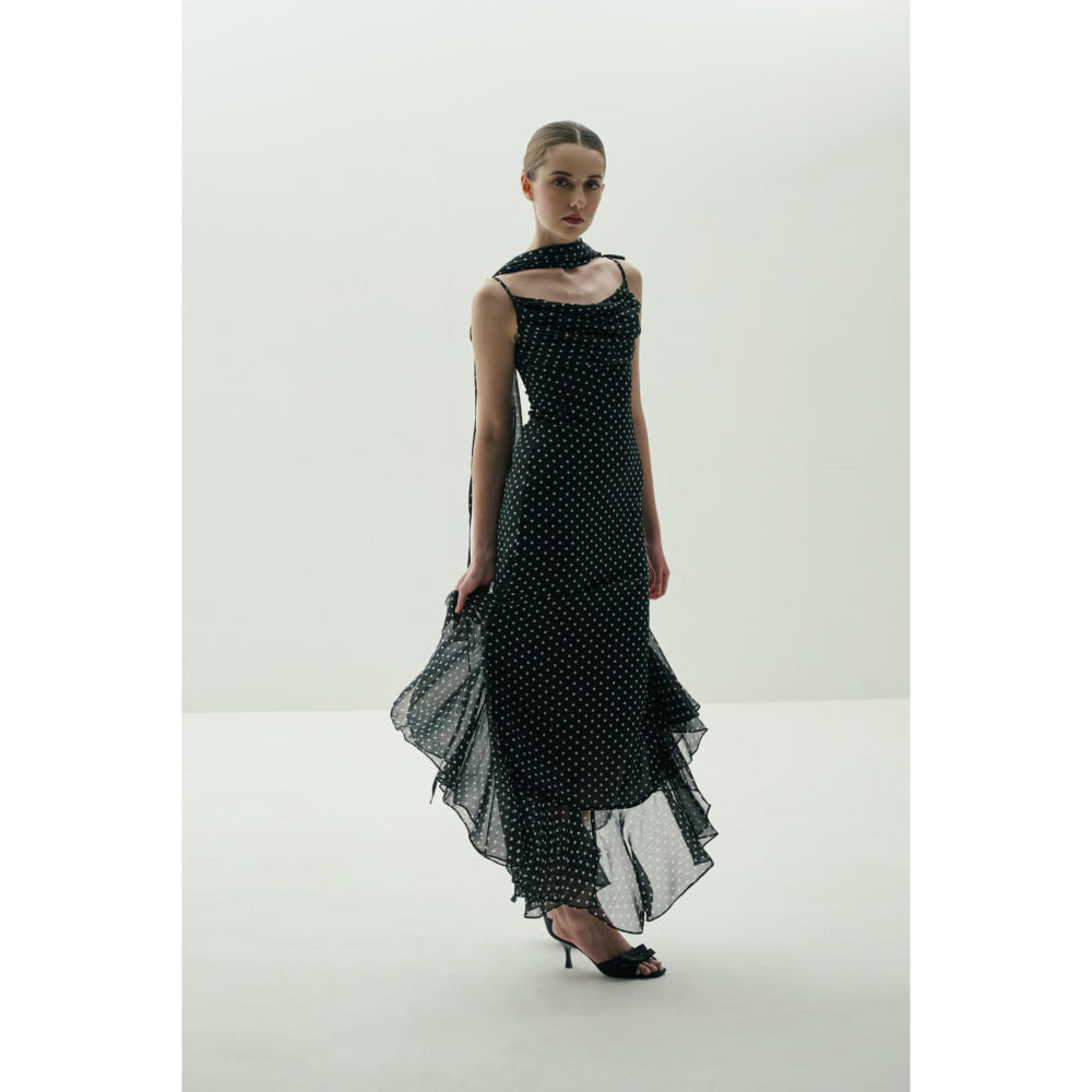 SOTBELLA Black Polka Dot Gown with Dupatta