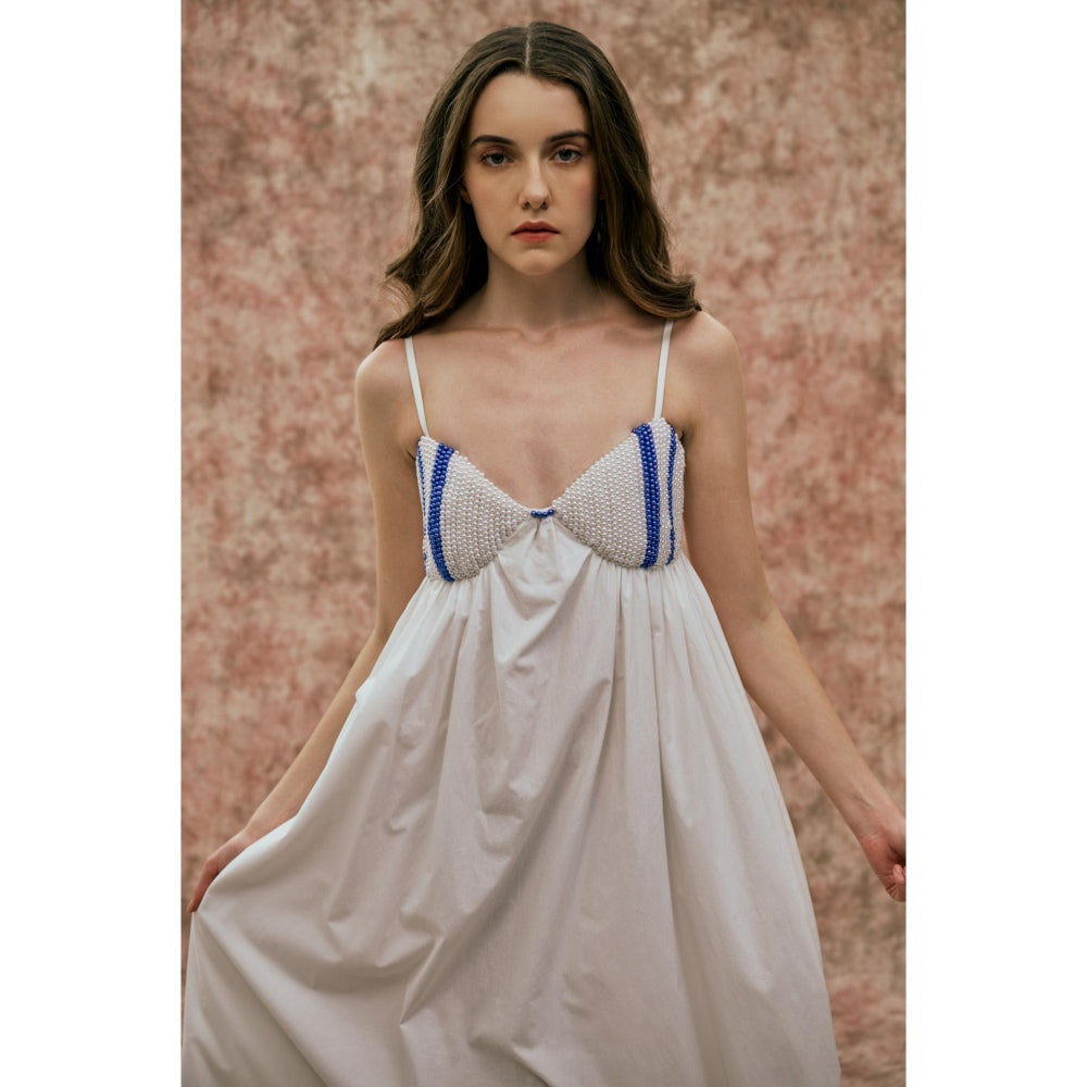 SOTBELLA White Maxi Dress with Pearl Detail