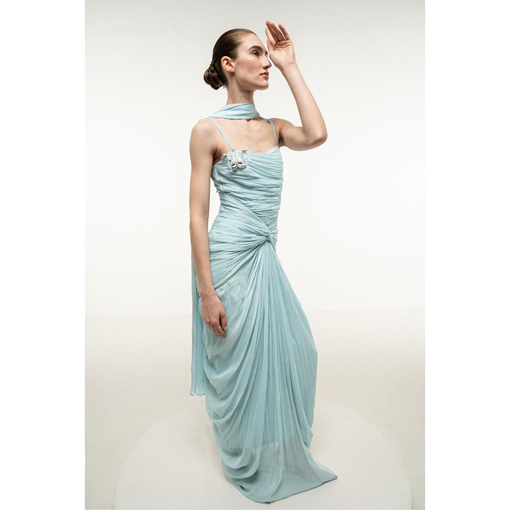 SOTBELLA LIGHT BLUE RUCHED DRAPED DRESS WITH STOLE
