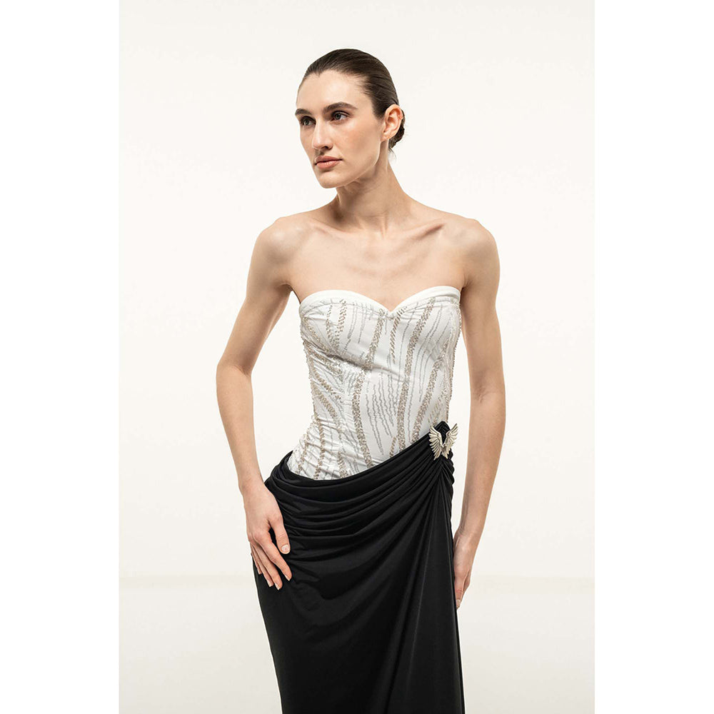 SOTBELLA Strapless Dress with Embellished Bust and Draped Skirt