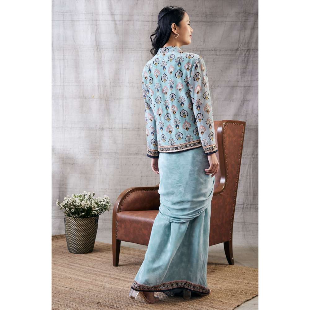 Soup by Sougat Paul Sarouk Printed Drape Skirt Embroidered Top (Set of 2)