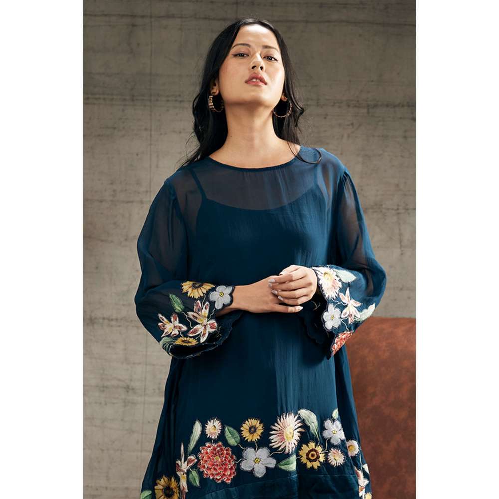 Soup by Sougat Paul Gulista Blue Patch Work Co-Ord (Set of 3)
