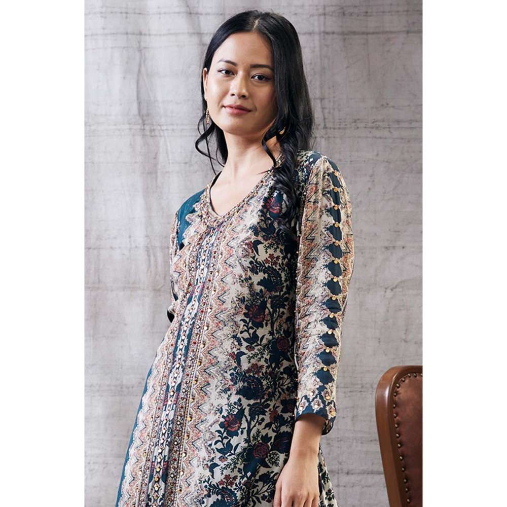 Soup by Sougat Paul Dilara Blue Embroidered Kurta (Set of 2)