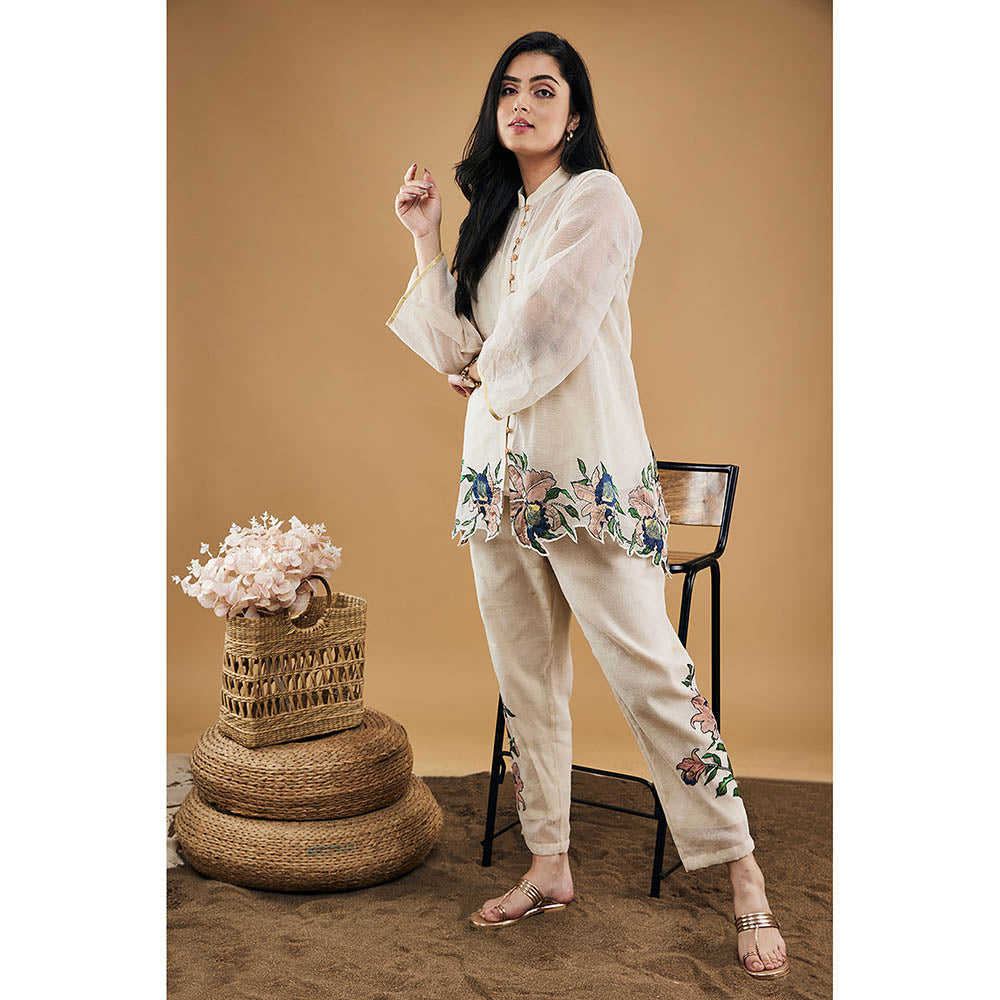 Soup by Sougat Paul Orchid Bloom Applique Top with Pants & Slip (Set of 3)