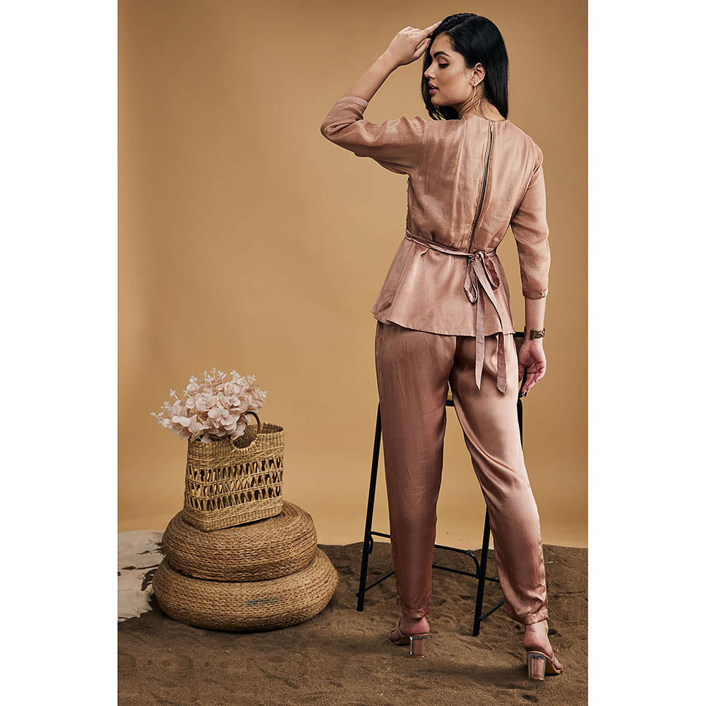 Soup by Sougat Paul Azra Embellished Peplum Top And Pants (Set of 3)