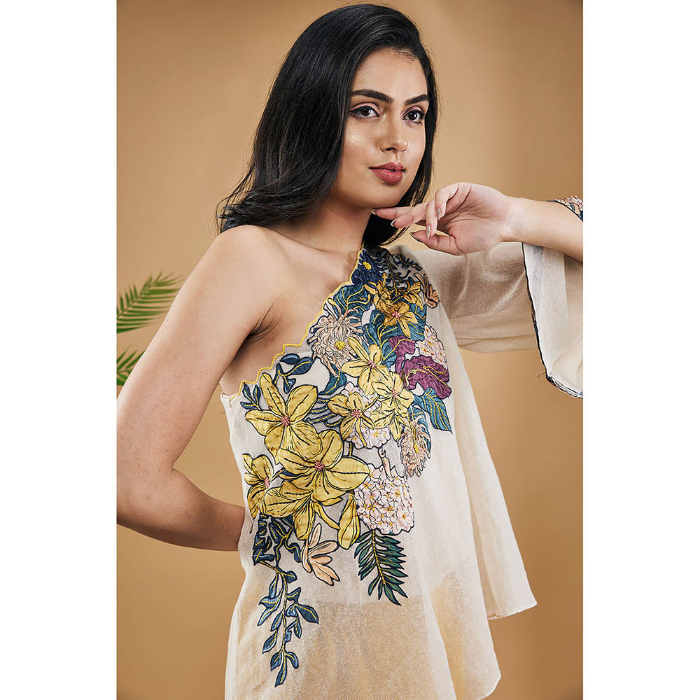 Soup by Sougat Paul Zinnia Applique One-Shoulder Top with Pants & Slip (Set of 3)