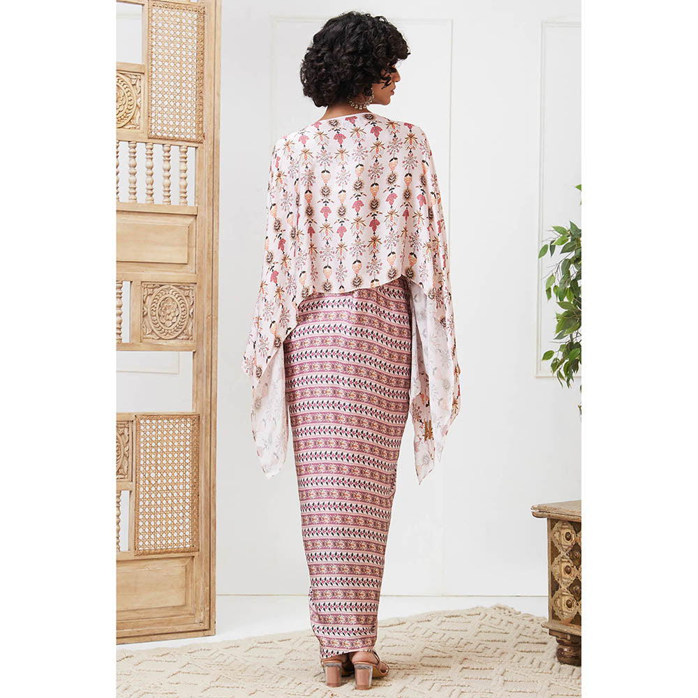 Soup by Sougat Paul Tabriz Off White Floral Maxi Dress with Cape (Set of 2)