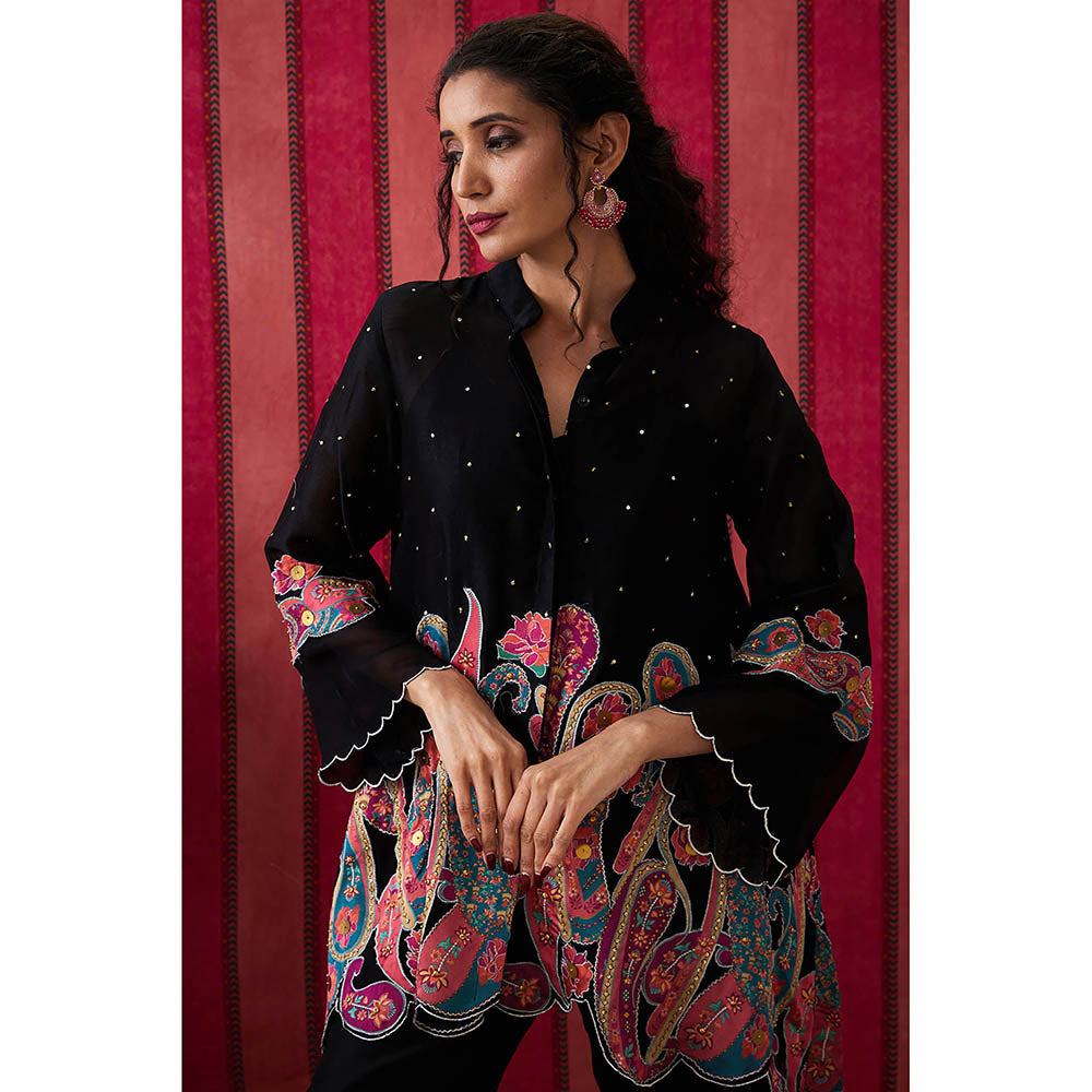 Soup by Sougat Paul Qala Black Paisley Kurta with Pant (Set of 2)