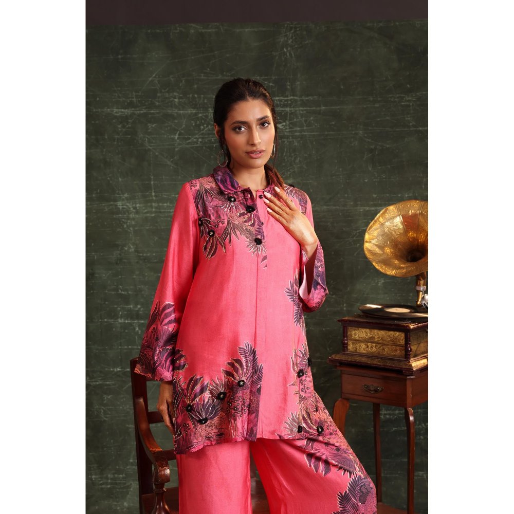 Soup by Sougat Paul Pink Kaira Embellished Palazzo with Shirt (Set of 2)