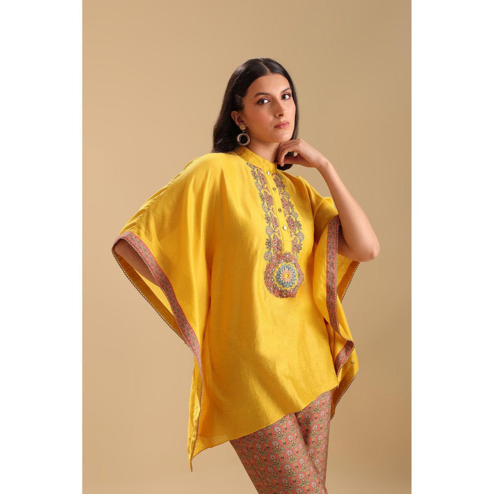 Soup by Sougat Paul Yellow Eraya Embellished Kaftan with Pant (Set of 2)