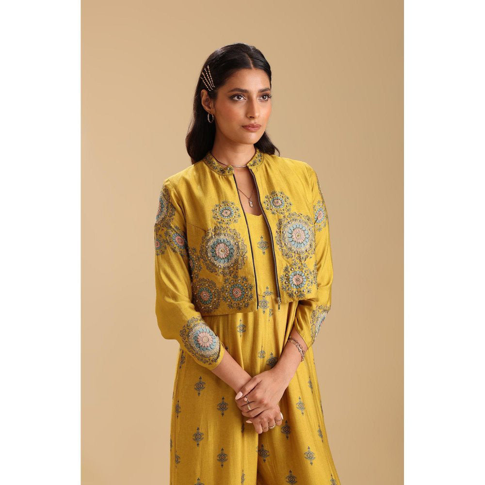 Soup by Sougat Paul Yellow Eraya Embellished Jumpsuit with Jacket (Set of 2)