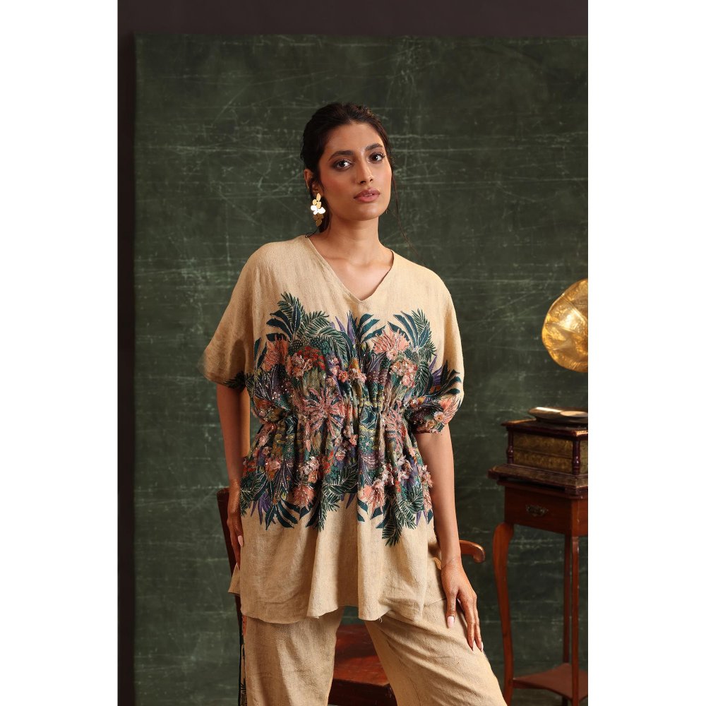 Soup by Sougat Paul Beige Kaira Embellished Kaftan with Pant (Set of 2)