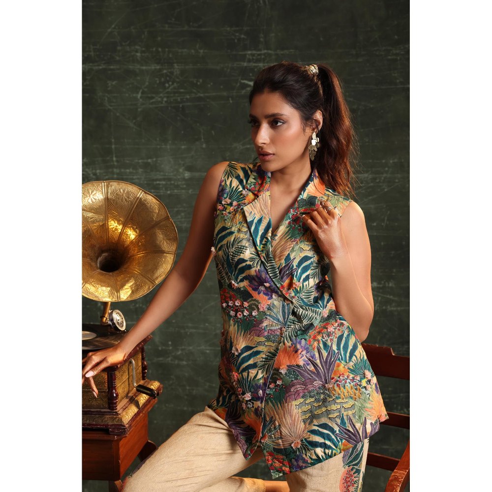 Soup by Sougat Paul Multi-Colour Kaira Embellished Sleeveless Blazer with Pant (Set of 2)