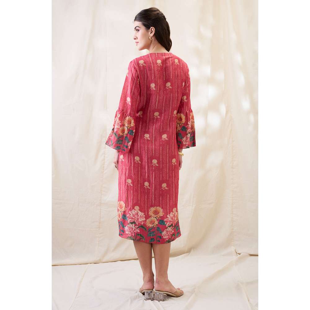 Soup by Sougat Paul Pink Ravya Floral Print Overlapped Dress