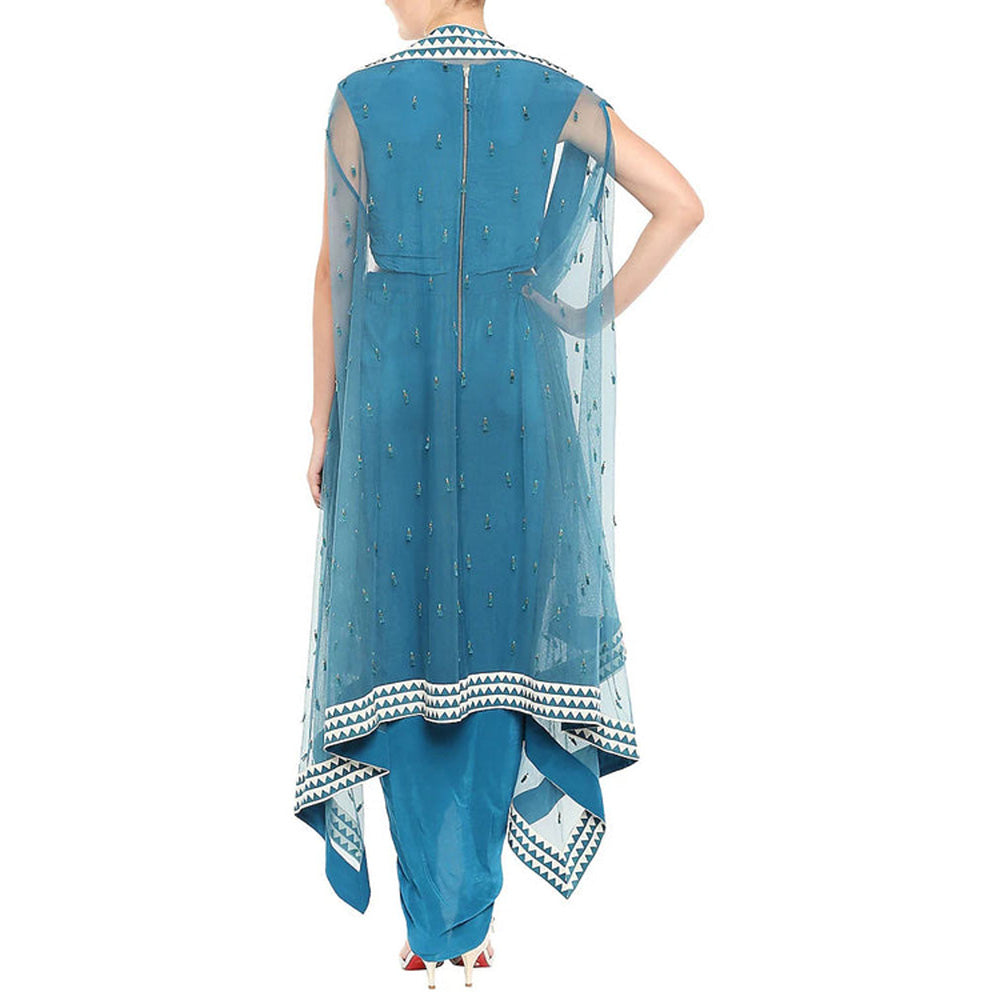 Soup by Sougat Paul Blue Draped Dress with Belt and Cape