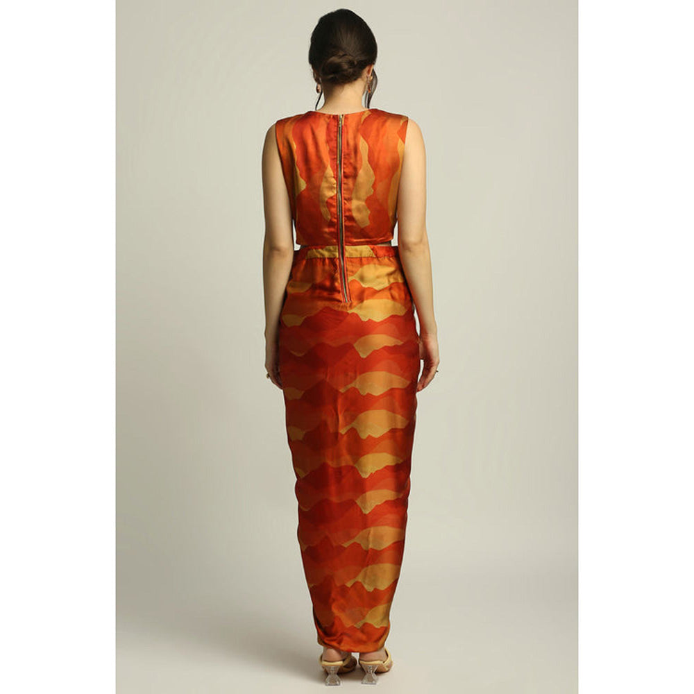 Soup by Sougat Paul Dune Shadow Printed Drape Dress with Cape