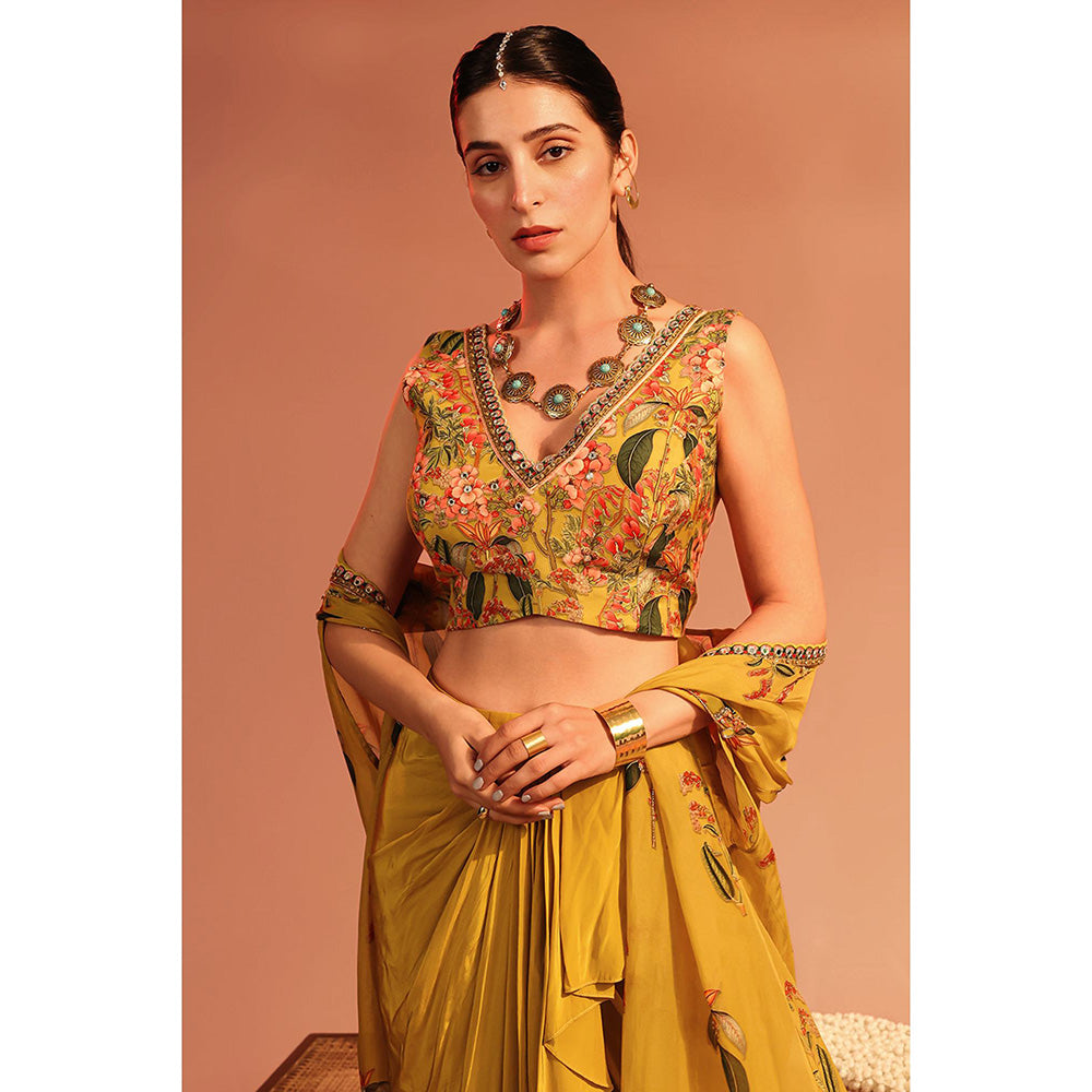 Soup by Sougat Paul Tamaya Embellished Drape Skirt Set with Cape