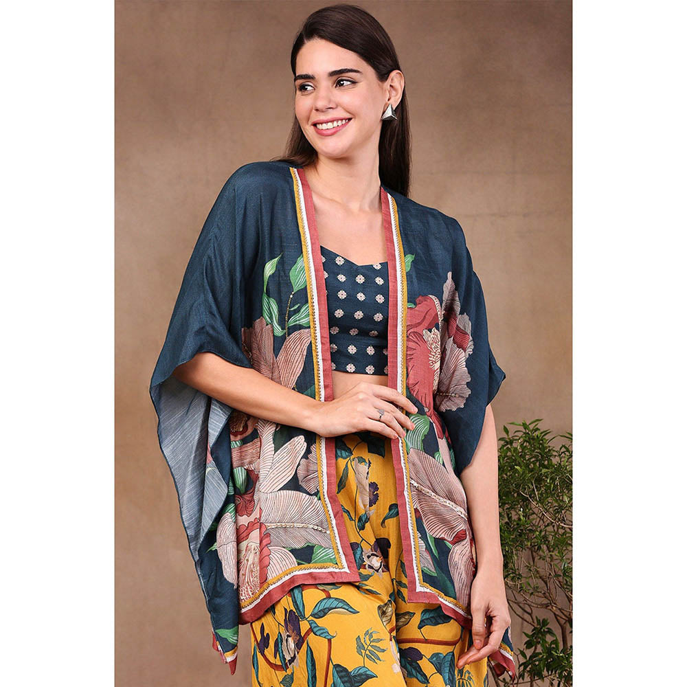 Soup by Sougat Paul Multi-Color Round Neck Floral Top with Palazzo and Jacket